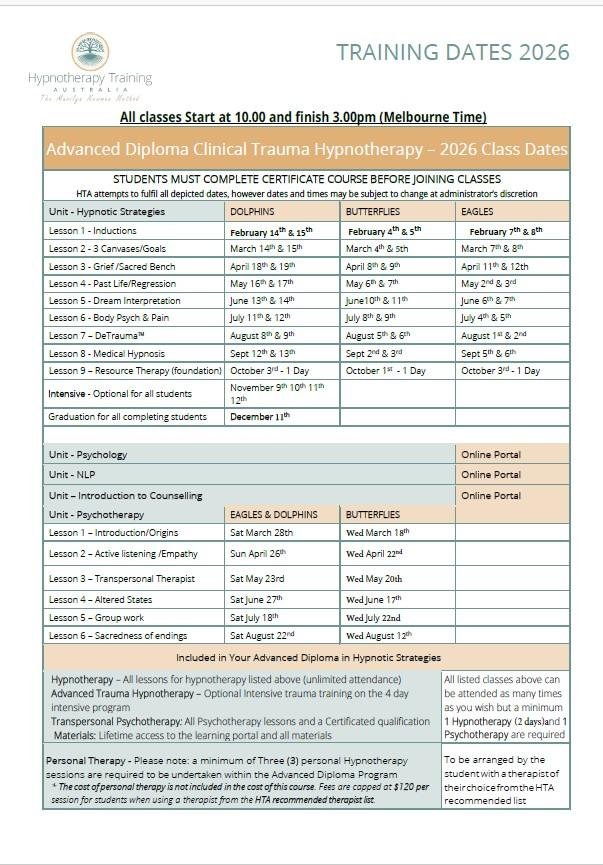 hypnotherapy training dates